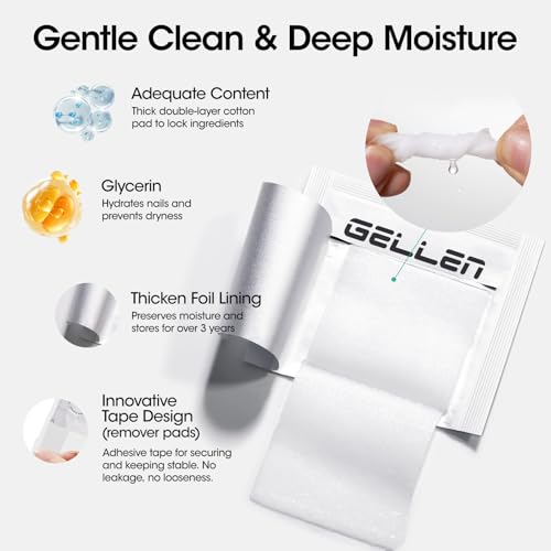 GELLEN Nail Cleanser Pads and Polish Remover Pads 400 Pack with Tools | Acetone Nail Polish Remover Pads, Alcohol Wipes for Nails, Quick & Easy Removal, Individually Wrapped for Perfect Nail Art - size: 402PCS (Remover Pads Included)