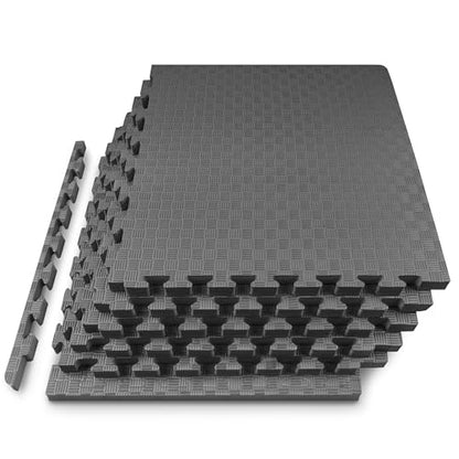 ProsourceFit Exercise Puzzle Mat 1-inch, Checkered EVA Foam Floor Tiles w/Non-Slip Texture, Interlocking Design for Adjustable Gym Surfaces, Shock Absorbing, Grey, 24 SQ FT - 6 Tiles