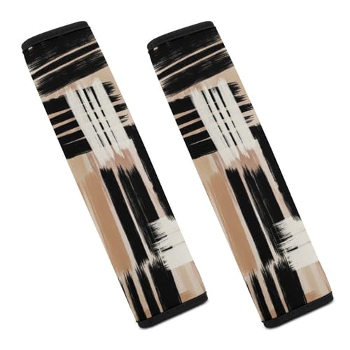 2PCS Abstract Minimalist Modern Black Tan Brushstroke Art Seat Belt Cover Breathable Seat Belt Cushion for Adults and Children, All Vehicles, Comfortable Driving - color: Pattern 1161
