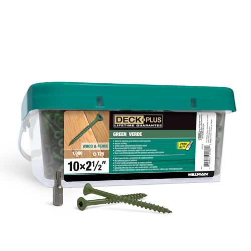 Deck Plus 2-1/2 Inch Epoxy Coated Exterior Wood and Fence Screws #10 x 2-1/2" Torx/Star Drive Included Coarse Thread, Outdoor Rust Resistant Decking Screw, Green, Keg, 1000 Pieces | 49320 - color: Green, size: #10 x 2-1/2", style: 1000 pcs