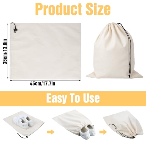 6 Pack Cotton Shoe Bags for Travel & Storage - 17.7"x13.8" Dustproof Drawstring Pouches, Washable & Reusable Cotton Organizers (Beige)
