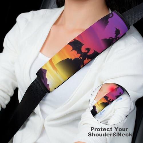1 Pair Universal Fit Seat Belt Cover for Elderly Support, Most Cars, Fantasy Purple Dragons Lovers Seat Belt Cushion, Neck and Shoulder Support - color: Pattern 1112