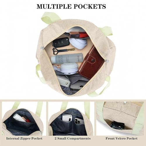 Mini Gym Bag for Women Girls, 12 inch Small Gym Tote, Lightweight Small Carry On Duffle Bag for Travel Sports - color: Beige