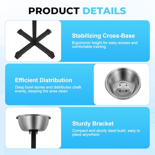 Portable Gym Chalk Stand, 21.6" x21.6" x42.3" Freestanding Gym Chalk Holder with Bowl Bucket Gymnastics Rock Freestanding Portable Chalk Stand Hangers Chalks Rock for Weightlifting