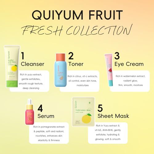 QUIYUM Skin Care Set for Oily/Combination Ance Skin, Natural Fruit Skincare | Salicylic Acid, Vit-C & Peptide, Birthday Gifts for Women, Deep Cleansing, Oil Control, Glowing & Moisturizing, Gift Sets - size: 10 Count (Pack of 1)