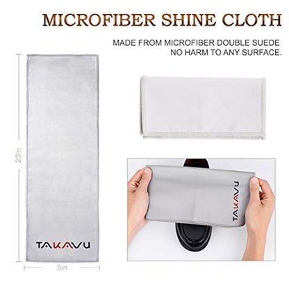 TAKAVU Shoe Shine Kit 4pcs, 100% Horse Hair, Polish & Crepe Suede Brush | HorseHair Shoe Cleaning Brushes, Polish Applicator Dauber & Buffing Cloth, Leather Care for Boots, Dress Shoes & Bags
