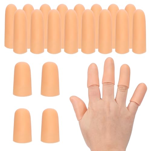 PATIKIL Finger Sleeve Protectors, 20pcs Silicone Finger Cots Cover Cap Thumb Guard Gel Finger Protection for Repair, Sports, 2 Size Skin Color - color: Skin Color