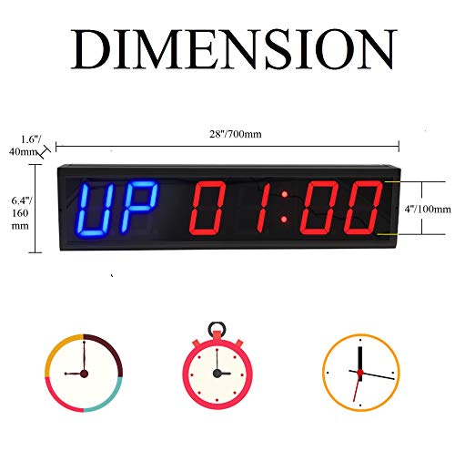 LED Interval Timer Count Down/Up Clock Stopwatch (Two Blue+Four Red)