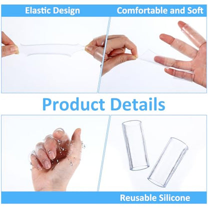20 Pcs Silicone Finger Protectors, Crochet Finger Guard for Writing & Pain, Elastic Silicone Sleeves for Cracked Fingers, Reusable & Breathable (Transparent)