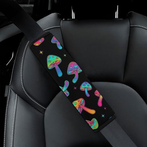 2 Pack Universal Fit Seat Belt Shoulder Pad for Kids, Car Seats Pushchair Strollers High Chair Pushchair, Neon Mushroom Shoulder Protector, Anti-Slip Pad - color: Pattern 640