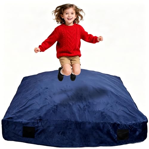 WOUDY Crash Mats for Kids Sensory, Sensory Pads for Autistic Children,Soft Foam Landing Zone, Soft, High-Density Foam Landing Zone Provides Safe Sensory, with Washable Cover - size: 4FT blue