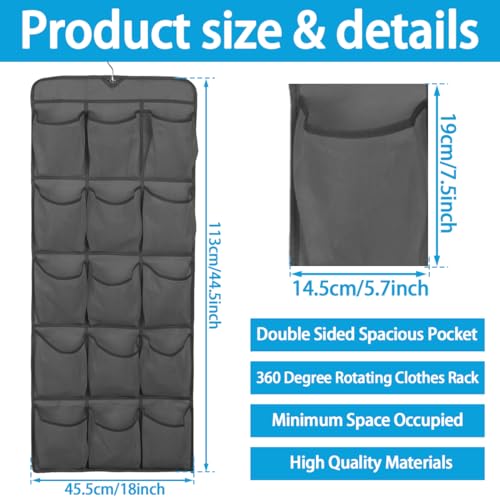 2Pcs Dual Sided Hanging Shoe Organizer, 30 Large Pockets, Black | 360 Rotating Hanger, Space Saving Storage Bag, For Closet Bedroom Laundry Room - color: Black 2PCS