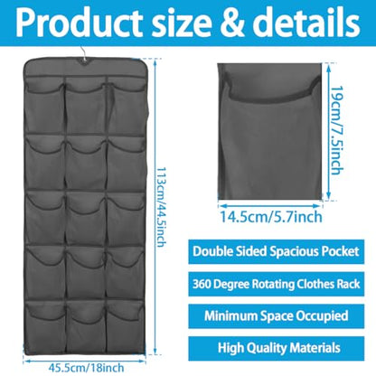2Pcs Dual Sided Hanging Shoe Organizer, 30 Large Pockets, Black | 360 Rotating Hanger, Space Saving Storage Bag, For Closet Bedroom Laundry Room - color: Black 2PCS