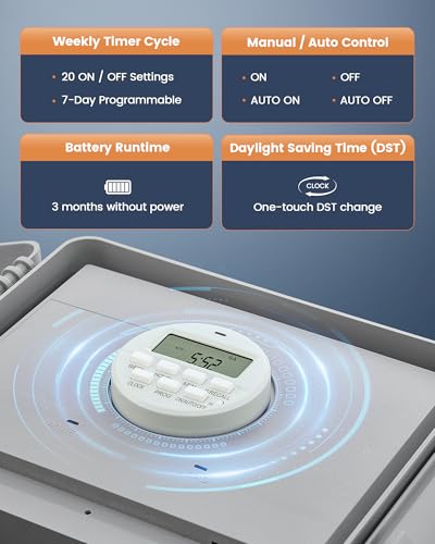 SURAIELEC Digital Pool Timer, 40AMP 240V 3HP, 7-Day Pool Pump Timer Switch | Programmable Box for Swimming Pump, Hot Water Heater, Lights, Simultaneously Controls Up to 3HP Devices, Outdoor/Indoor Use - style: 240VAC 3HP