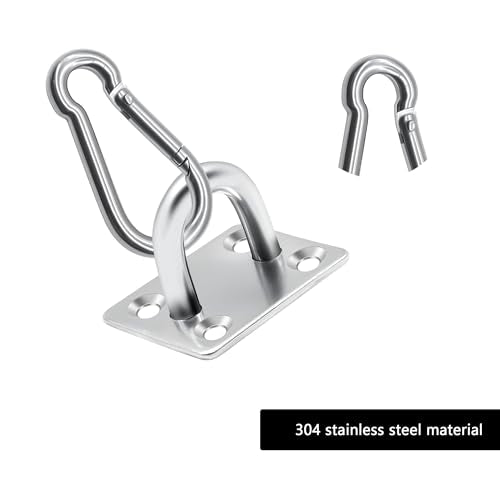 2 Pack M5 Heavy Duty Stainless Steel Square Pad Eye Anchors with 2 Snap Clips, 8 Screws & 8 Plastic Wall Plugs – Rustproof Mounting Hardware for Hanging, Storage, Marine, Garage, Outdoor Use