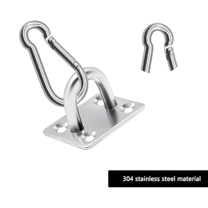 2 Pack M5 Heavy Duty Stainless Steel Square Pad Eye Anchors with 2 Snap Clips, 8 Screws & 8 Plastic Wall Plugs – Rustproof Mounting Hardware for Hanging, Storage, Marine, Garage, Outdoor Use