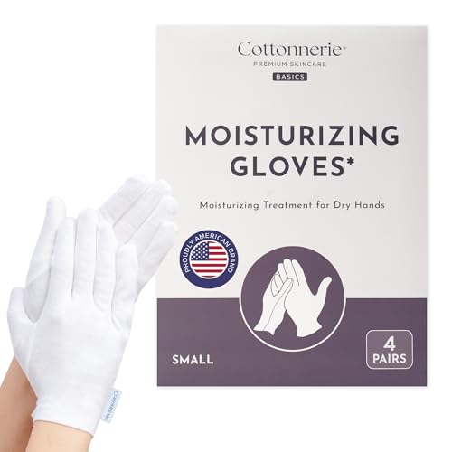 4 Pairs Cottonnerie Basics Cotton Gloves for Dry Hands Sleeping, Moisturizing Gloves Overnight, Hand Moisturizer Gloves, Moisture Gloves for Dry Hands Overnight, Sleeping Gloves, Small - size: Basics Small