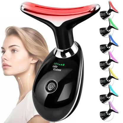 Facial Massager Red-Light-Therapy-for-Face and Neck, Face 𝖲 culpting Wand with 7 Color (Bright Black) - color: Bright Black