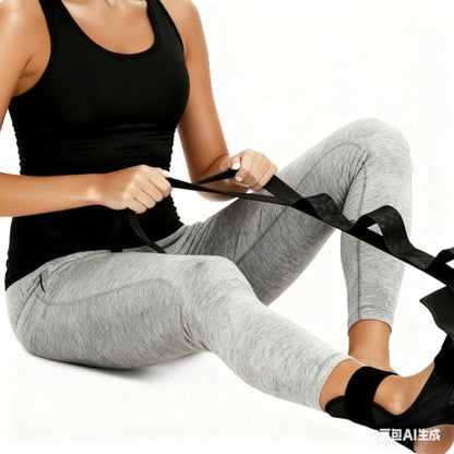 Foot & Calf Stretcher for Plantar Fasciitis Relief, Adjustable Stretching Strap & Foot Rocker Combo for Achilles Tendon, Heel Pain, Hamstring & Muscle Recovery – Physical Therapy Stretching Device for Home Use - color: Black