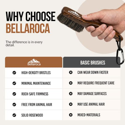 BELLAROCA® Climbing Brush with Rope and Carabiner – Rosewood Handle, Synthetic Bristles, Rock Climbing Brush and Bouldering Brush for Indoor and Outdoor Chalk Removal