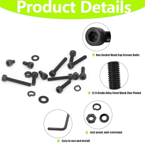 273Pcs M5 Screw,M5x8/10/12/16/20/25/30/35mm Screws kit,Hex Socket Head Cap Bolts,12.9 Grade Black Zinc Plated for 3D Printer - size: M5x8/10/12/16/20/25/30/35mm