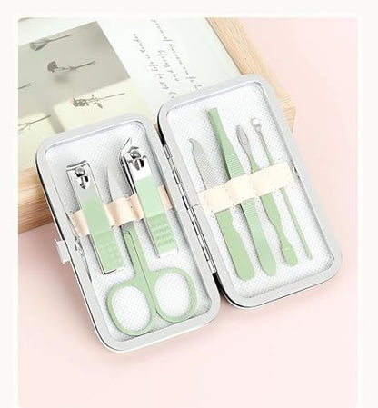 Manicure Set Nail Clipper Set, 7 Pcs Matcha Green Professional Manicure Pedicure Set, Nail Care Kit Beauty Tool, Purse Essentials Travel Nail Kit with Leather Case, Gift for Men and Women