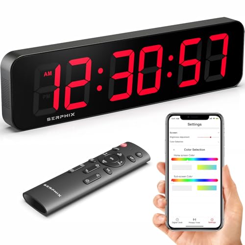 15.2" Large Digital Wall Clock with Seconds, App & Remote Control, Customizable RGB Colors, Alarms, Stopwatch, Countdown, Timer Clock for Home Gym Living Room Office Garage Decor
