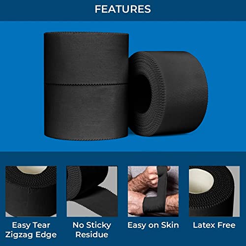 Athletic Tape – 3 Adhesive Rolls-1.5" x 15 Yards per roll -No-Sticky Residue – Black Medical Tape - Sport Tape -Skin Friendly, Use for Athletes,Coaches, Amateurs - color: Black - 45 yards