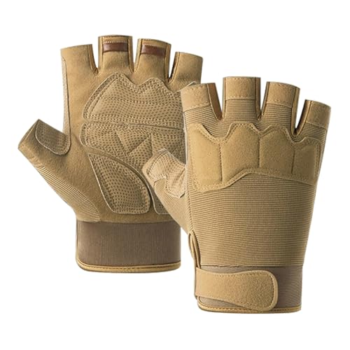 Fingerless Tactical Gloves, Padded Lightweight Breathable Climbing Glove for Rock, Motorcycle, Climbing, Cycling, Tree, Sail, Outdoor Sports - color: Brown, size: Small