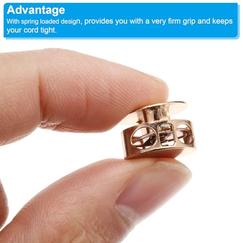 PATIKIL Cord Locks, 20Pcs Round Double Hole Spring Toggle Stopper for Drawstring Bag Shoelaces, Gold Tone