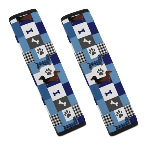 Breathable Seat Belt Shoulder Pad for Adults and Children, Stroller Pushchair High Chair, 2 Pack Dachshund Dog Plaid Neck Strap Covers Easy Install (No Tool) - color: Pattern 526