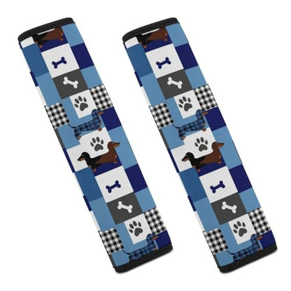 Breathable Seat Belt Shoulder Pad for Adults and Children, Stroller Pushchair High Chair, 2 Pack Dachshund Dog Plaid Neck Strap Covers Easy Install (No Tool) - color: Pattern 526