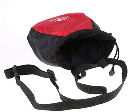 Chalk Bag Storage Pouch for Rock Climbing Gym with Drawstring and Adjustable Waist Belt * Black and red -
