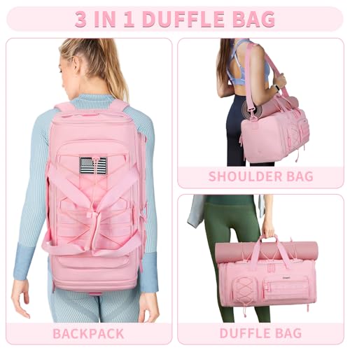 Bosstin Gym Bag for Women & Men,45L Travel Duffle Sports Duffel Bag Gym Weekender Overnight Backpack with Shoe Compartment (3PINK) - color: 3PINK