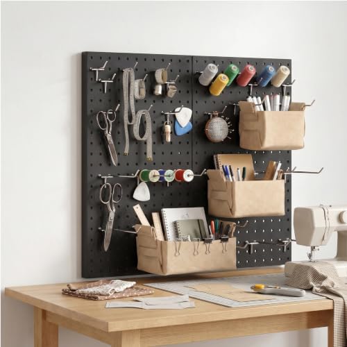 PBHEPJ Peg Board, 10 Pack Metal Pegboard Panels with 76 Pcs Hooks and Baskets, Heavy Duty Peg Board Wall Organizer for Walls Home, Garage Tool Storage, Office Organization, Black