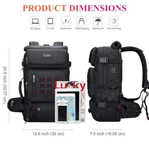 WITZMAN Carry on Travel Backpack for Men Airline Approved Fits 16" Laptop | Nylon 3 in 1 Luggage Duffle Bag with USB Charging Port, Shoe Compartment, For Weekend Getaway, Overnight Trip, B682 Black) - color: 01.black
