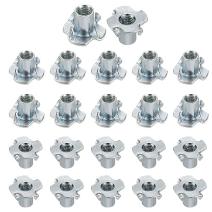 HARFINGTON M6x12mm T-Nuts 4 Pronged Tee Nut 0.69" x 0.47" Fully Thread Carbon Steel Inserts for Wood, Rock Climbing Holds, Cabinetry, Furniture 50pcs - size: M6x12mm