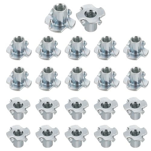 HARFINGTON M6x12mm T-Nuts 4 Pronged Tee Nut 0.69" x 0.47" Fully Thread Carbon Steel Inserts for Wood, Rock Climbing Holds, Cabinetry, Furniture 50pcs - size: M6x12mm