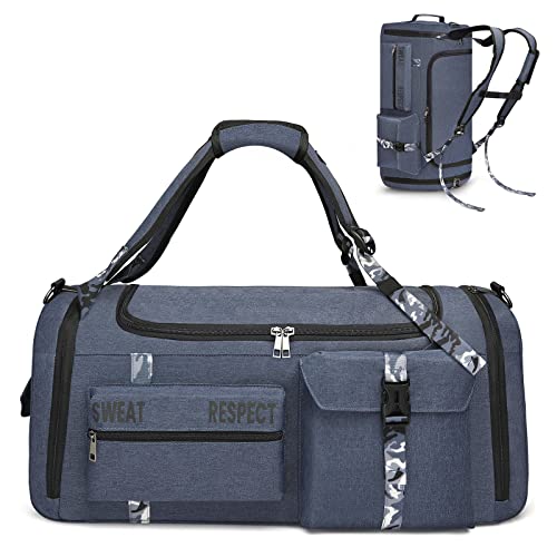 Gym Bags for Men Gym Duffle Bag Backpack 3-Way Sports Duffel Bags for Men with Shoe Compartment & Wet Pocket, Fitness Workout Training Bag, Blue - color: Blue, size: Medium 45L