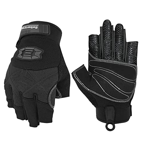 Seibertron Full or Half Finger Padded Palm Lightweight Breathable Climbing Rope Gloves for Climbers, Rock Climbing, Rescue, Adventure, Sailing, Kayaking, Outdoor Sports - color: 3/4 Finger Black, size: Large