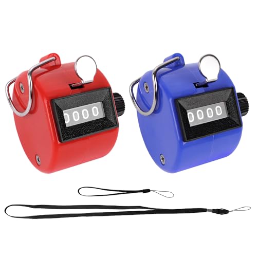 GDMINLO 2 Pack Clicker Counter, Metal 4 Digit Mechanical Hand Tally Counter | Blue & red two colors, sturdy metal build, easy to use for sports events, coaching and daily counting