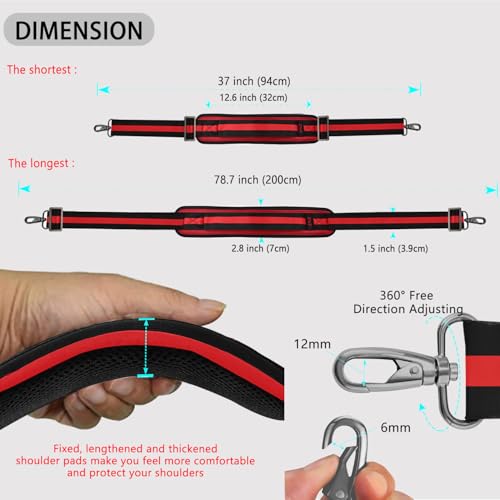 ZINZ 79 inch Shoulder Strap, Extra-thick Fixed Cushion Pad and Dual Clasps Universal Replacement Strap with Metal Swivel Hooks for Laptop Bags, Luggage Bags, Camera, Crossbody(Stripes-BkRBk) - color: Stripes-bkrbk