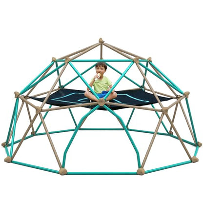 Merax 12FT Climbing Dome with Hammock, Outdoor Geometric Dome Climber | Playground Climber for Kids 3-10 Supporting 1000 lbs, Easy Assembly Play Center Jungle Gym - style: 12FT Green & Sil