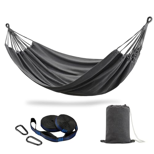 Brazilian Double Hammock with Tree Straps, Extra Large, 450 lbs Capacity | Soft Woven Cotton Fabric, 94.5 × 63 in, 2-Person Hammock with Carry Bag for Backyard, Patio, Indoor & Outdoor, Dark Grey - color: Dark Grey, size: X-Large