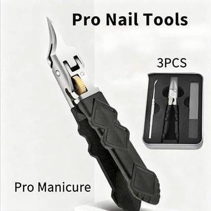 Black Anti-Slip Grip Gear Lock Nail Clipper Set with Ultra-Sharp Tips for Precise Access to Nail Grooves Professional-Grade Manicure Tool for Men Seniors Curved Sharp Blades