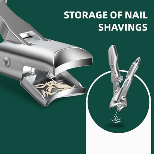 German Nail Clippers for Men Thick Nails, VANWIN Toenail Clippers for Seniors Large Wide Jaw Opening, Heavy Duty No Splash Fingernail Clipper with Safety Lock Nail Clippers with Catcher for Women - style: Silver