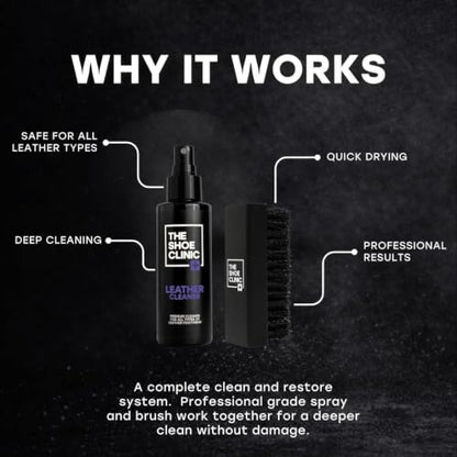 Shoe Clinic Leather Cleaning Kit | Shoe Cleaning Kit with Leather Cleaner and Cleaning Brush | 125ml Stain Remover Spray | Shoe Cleaner for All Types of Boots and Footwear