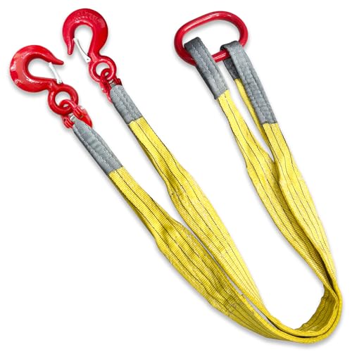 Lifting Slings Straps with Hooks - 5 Feet, 13227 Pounds Capacity | Polyester Bridle Sling fitted with G80 alloy steel eye hooks, heavy duty, Ideal for engine hoists & industrial rigging work - size: 13227 lb / 5 ft