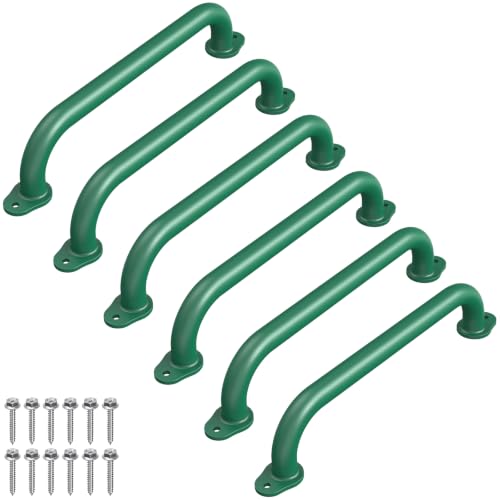 SELEWARE 6 Pcs 12" Green Playground Safety Handles Metal Monkey Bars Indoor | 500LB Heavy Duty Fully Welded Steel Kids Grab Bars for Indoor/Outdoor Playset Treehouse Climbing Frame Wall ladder Backyard - color: A: 12"-6 Pcs-green