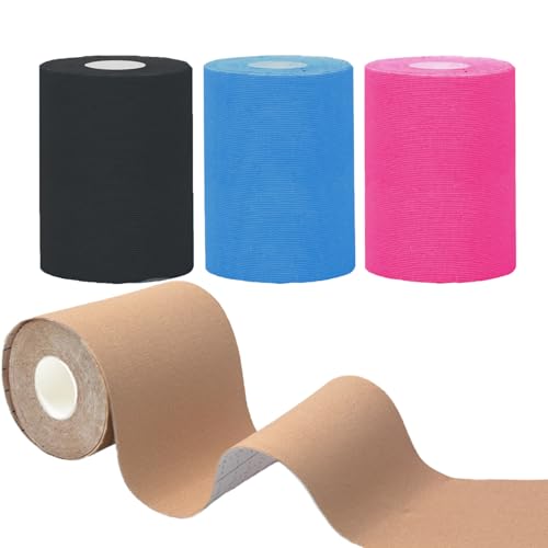 Kinesiology Tape,4Roll Waterproof Muscle Support Adhesive Sport Tape,|3in x 5.5yd|Medical Grade Cotton Elastic Athletic Tape for Muscle Pain Relief & Joint Support, Breathable K Tape (Uncut-Mixed) - color: 4rolls-(3inch-uncut Mix)